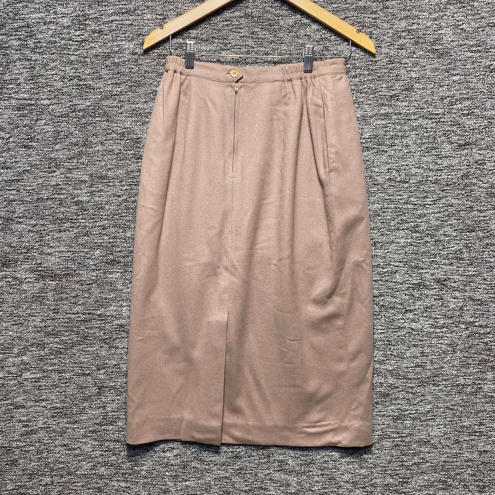 Barclay Square Pencil Skirt‎ Women 9/10 Taupe Wool Blend Pleated Vintage 90s